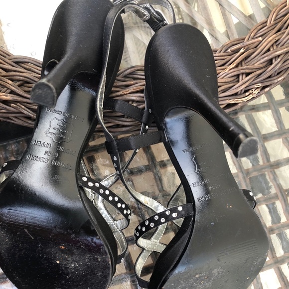 Formal crystal embellished black satin shoes. - Picture 5 of 5